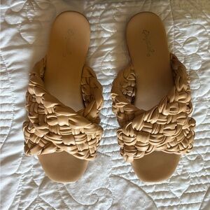 Qupid Tan Braided Slide Sandals